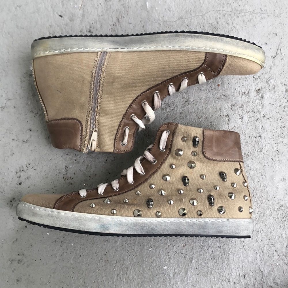 Exton  canvas  n  leather high tops with studs